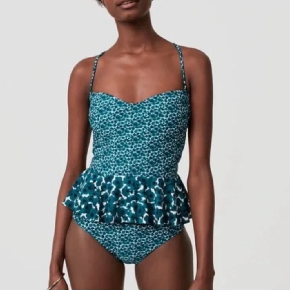 LOFT Beach Ocean Blossom Peplum Tankini Top- size medium- new with tags